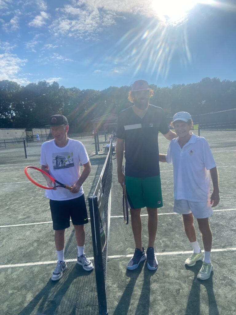Senior tennis player demonstrating mental game strategies on court